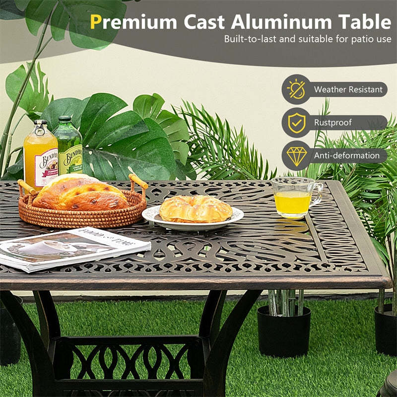 35.4" Square Outdoor Dining Table, All-Weather Cast Aluminum Table with 2.2" Umbrella Hole, 4-Person Dining Table for Garden, Backyard & Poolside
