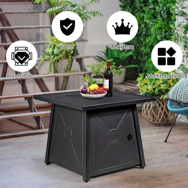 30" Square Propane Fire Pit Table, 50,000 BTU Outdoor Gas Fire Pit with Waterproof PVC Cover, Stainless Steel Burner, Lava Rocks & CSA/ETL Certified