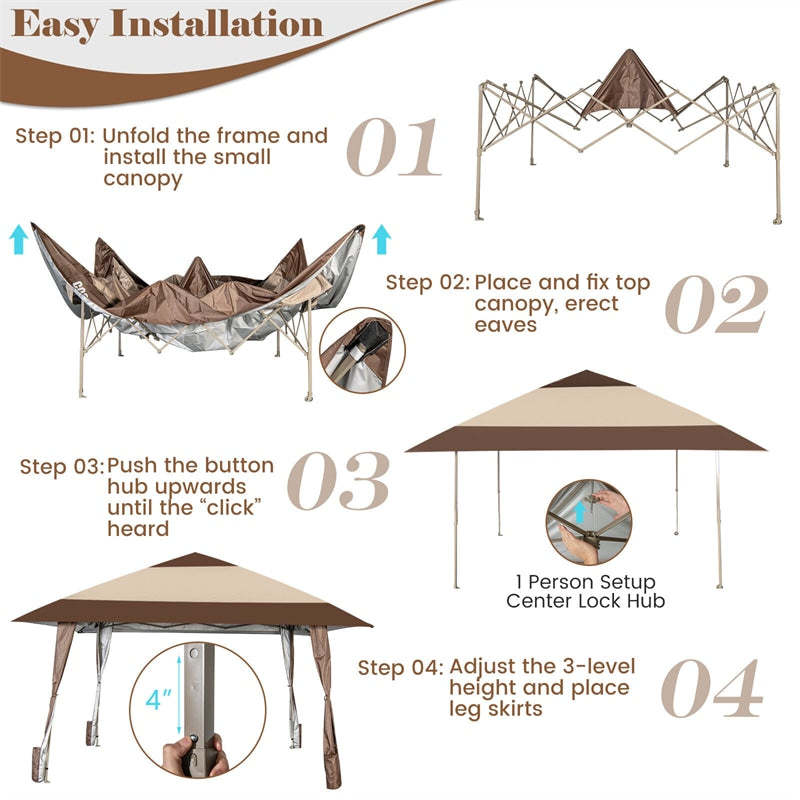 13' x 13' Pop-Up Gazebo 2 Tier Patio Gazebo Easy Setup Instant Canopy Outdoor Shelter with 4 Wheels & Carrying Bag