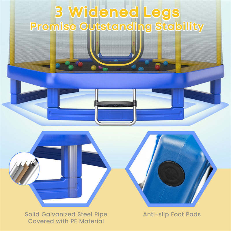 7FT Kids Trampoline, ASTM Approved Indoor Outdoor Recreational Trampoline with Safety Enclosure, Slide, Ladder & Ocean Balls for Toddlers