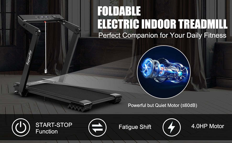 4.0HP Heavy Duty Electric Folding Treadmill Jogging Machine with LED Touch Screen Bluetooth Speaker