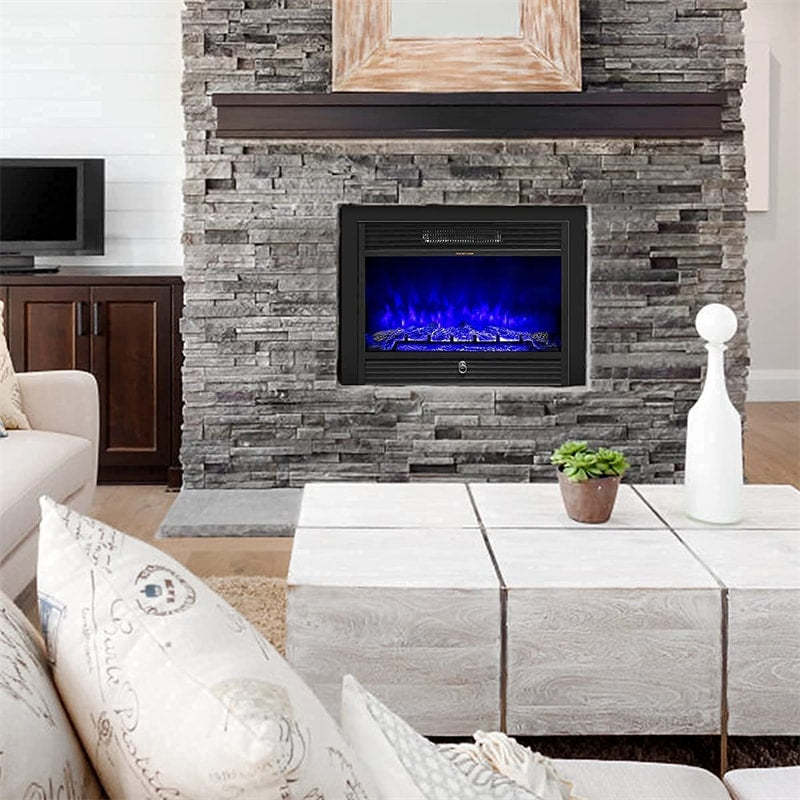 28.5" Electric Fireplace Insert, 750W/1500W Wall Mounted Recessed Freestanding Fireplace Heater with 3 Color Adjustable Flames, 2 Heat Modes, 8H Timer
