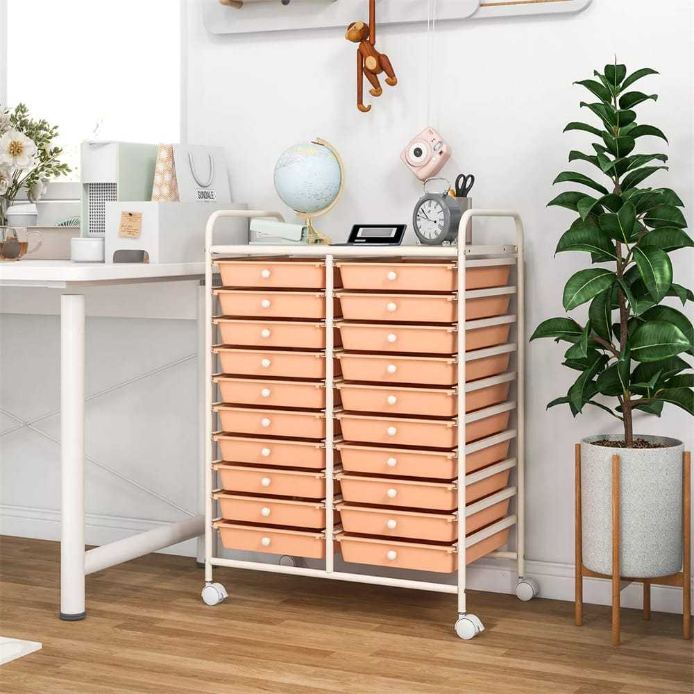 Storage Drawer Cart, 20-Drawer Rolling Cart Organizer with Lockable Wheels, Mobile Utility Cart for Office School Art Craft Supplies