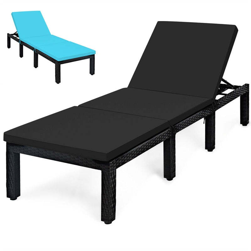 Patio Rattan Lounge Chair with Cushions & Set of 2 Cushion Covers, Adjustable Backrest Outdoor Chaise Lounge Sun Lounger for Poolside
