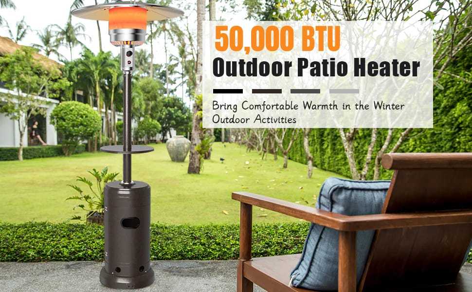 50000 BTU Propane Patio Heater Standing Outdoor Heater with Shelf Tabletop & Wheels