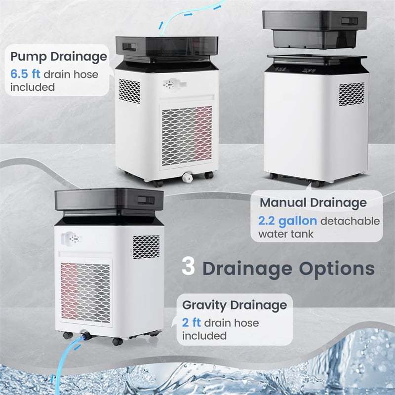 90 Pint Dehumidifier with Pump & Drain Hose for Basement Home, 6000 Sq.Ft High Efficiency Dehumidifier with 4 Wheels & 2.2 Gal Water Tank