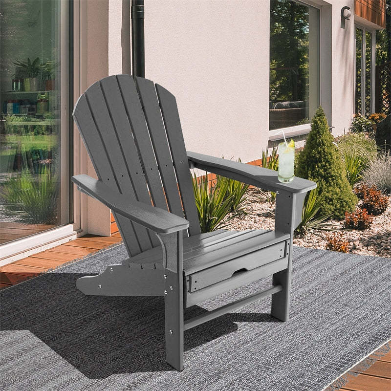 Outdoor HDPE Adirondack Chair, Weather Resistant Fire Pit Chair with Retractable Ottoman & 330 LBS Capacity for Patio, Backyard, Poolside