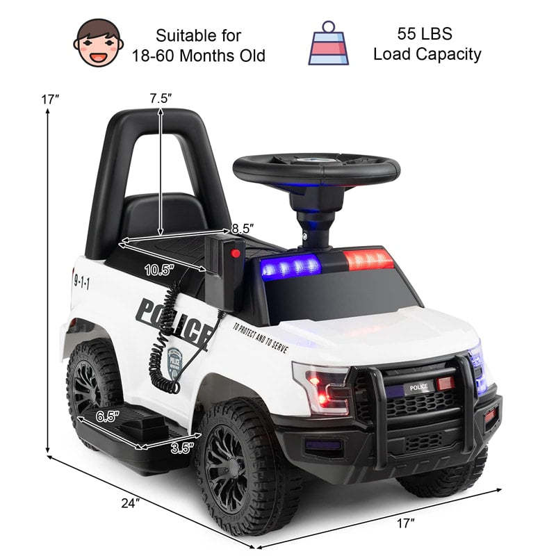 Kids Ride on Push Car 6V Electric Toddler Foot-to-Floor Police Push Car with Megaphone Lights Siren & Under Seat Storage