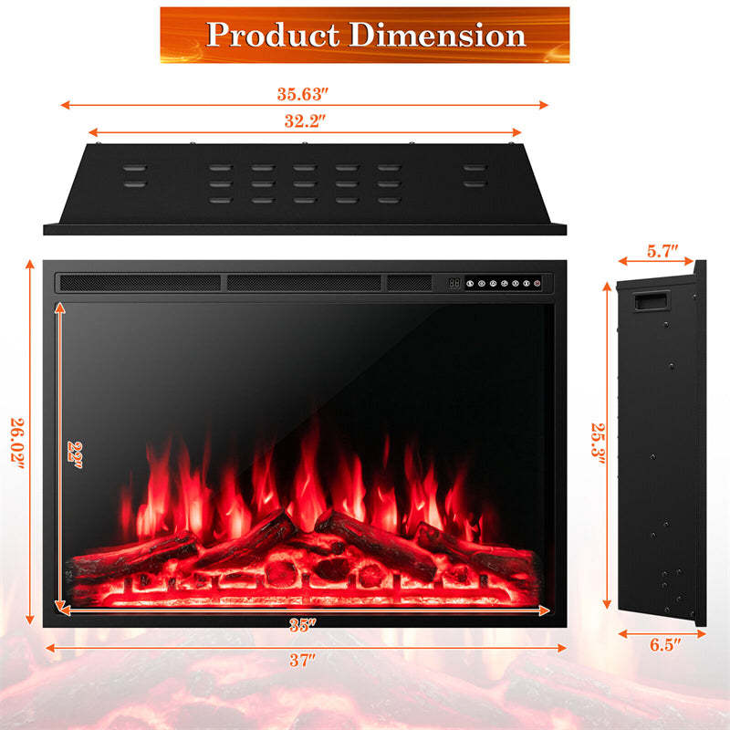 37" Electric Fireplace Insert, 1500W Recessed Freestanding Fireplace Heater with Touch Panel, Remote Control, 4 Log Flame Effects, Overheat Protection