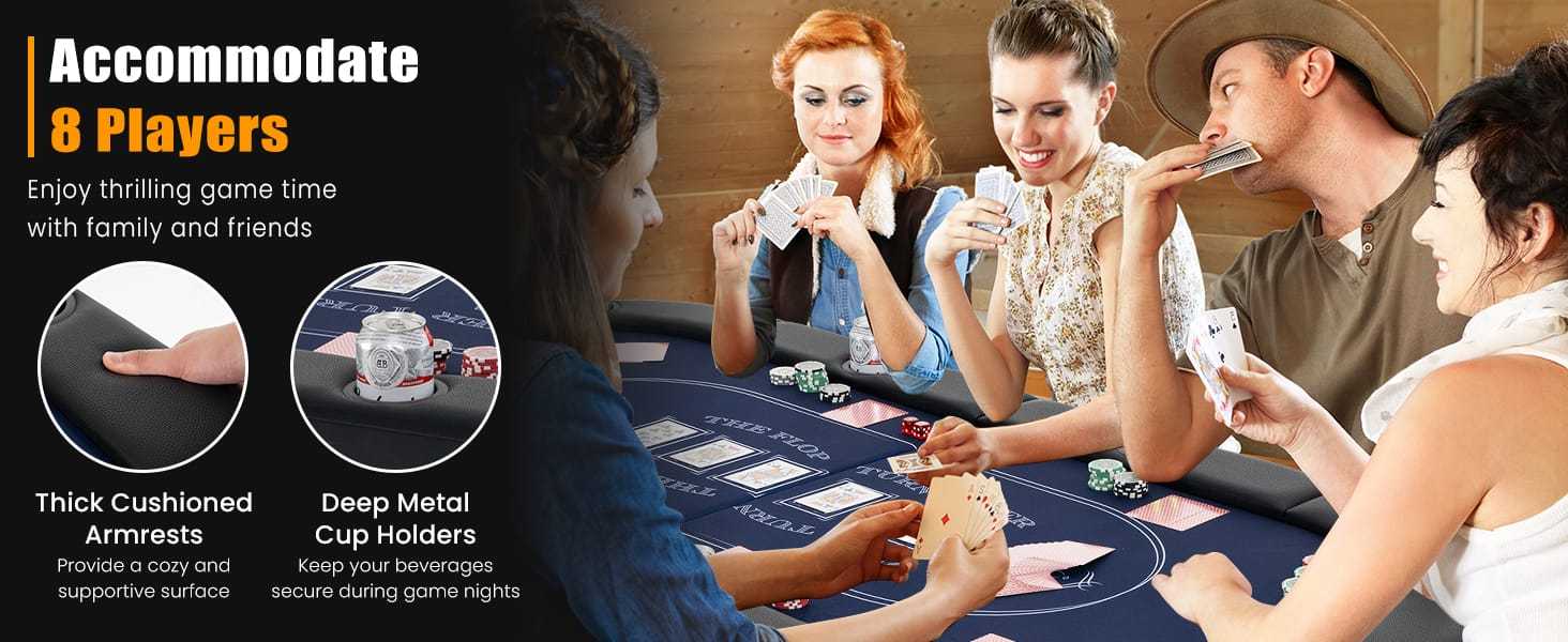 72" Foldable Poker Table, 8-Player Texas Holdem Card Table with Cup Holders, Casino Grade Felt, Portable Oval Blackjack Table for Home Game Room