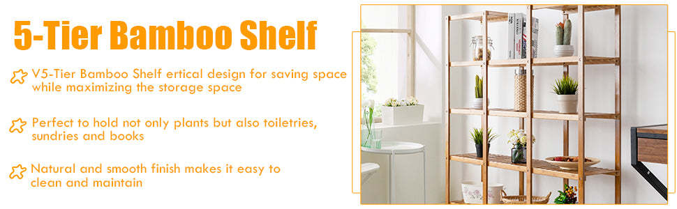 5 Tier Multifunctional Bamboo Shelf Rock Plant Display Stand (12 Pots)