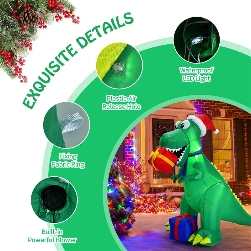 6ft Christmas Inflatable Dinosaur Built-in LED Lights Blower for Indoor Outdoor Decoration