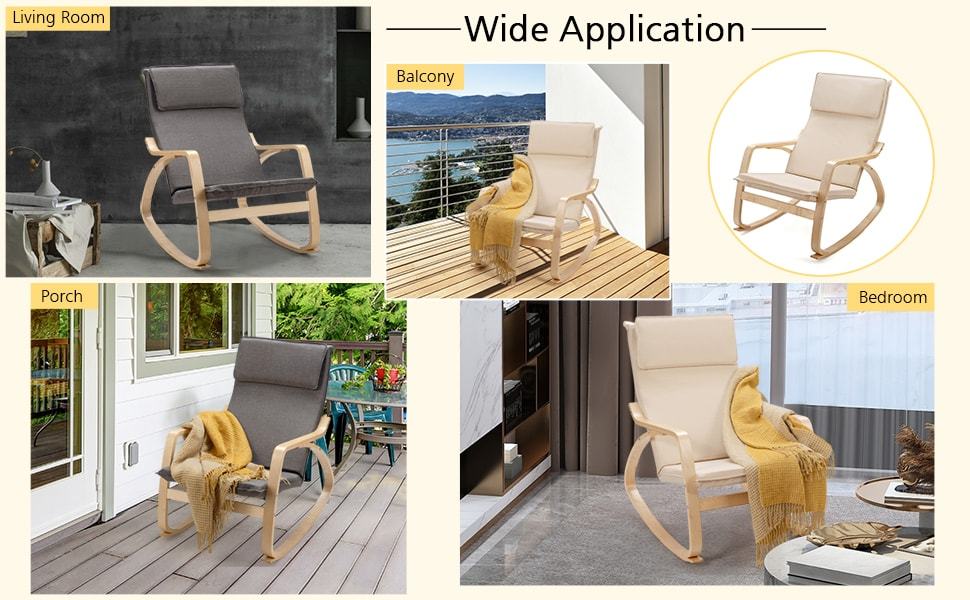 Modern Bentwood Rocking Chair Relax Rocker Lounge Chair with Removable Upholstered Cushion
