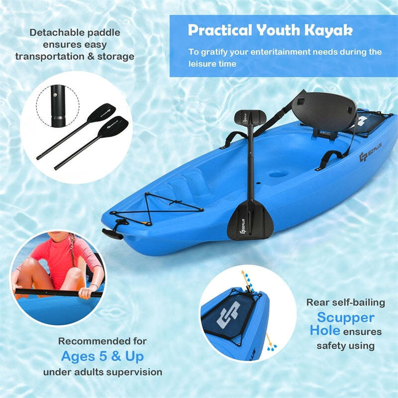 6ft Sit-On-Top Youth Kids Kayak with Paddle and Folding Backrest