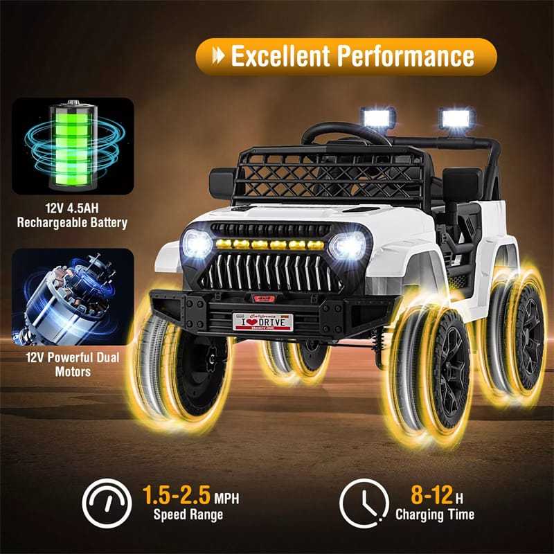 12V Kids Ride-On Truck, Electric Vehicle with Remote Control, Music & LED Lights, Battery Powered Toddler Ride-On Car for Boys & Girls 3+