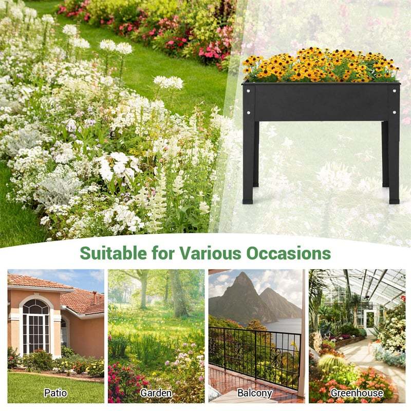 Outdoor Elevated Plant Stand 24" W Metal Raised Garden Bed Standing Planter Box with Drain Hole for Vegetable Flower Fruit