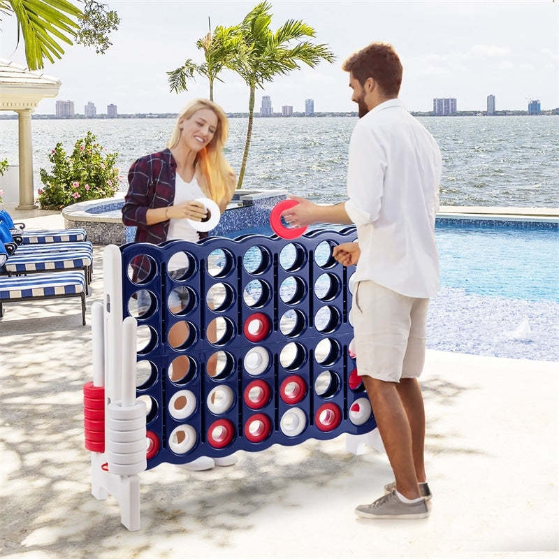 Giant 4-in-A-Row Game, Jumbo 4-to-Score Game with 42 Rings, Quick-Release Slider for Kids & Adults, 3.5FT Tall Indoor Outdoor Connect Four Lawn Game