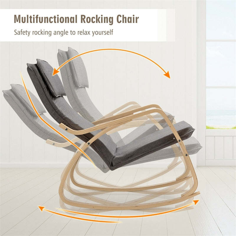 Modern Bentwood Rocking Chair with Removable Upholstered Cushion, Ergonomic Leisure Accent Rocker for Living Room, Bedroom & Nursery
