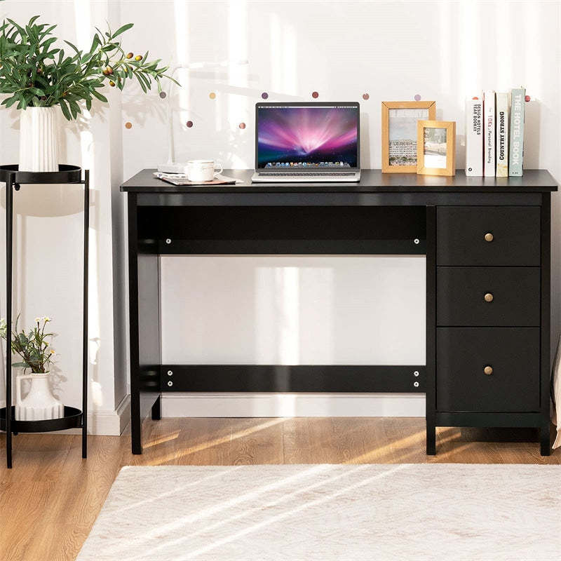 Modern Home Office Computer Desk with 3 Storage Drawers, Large Desktop, Compact Writing Study Desk, Multipurpose Laptop Workstation for Bedroom