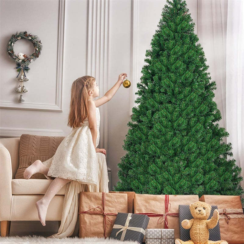 9ft Pre-lit Christmas Tree with 700 LED Lights, Solid Metal Stand, UL-Certified Transformer, Artificial Hinged Spruce Xmas Tree for Holiday Decor