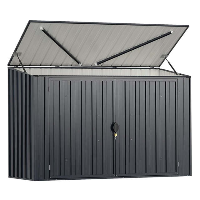 6.3x2.8FT Metal Outdoor Storage Shed with Lockable Door & Snap-On Assembly, Rustproof Steel Utility Cabinet for Bike Trash Cans, Backyard/Garden/Patio