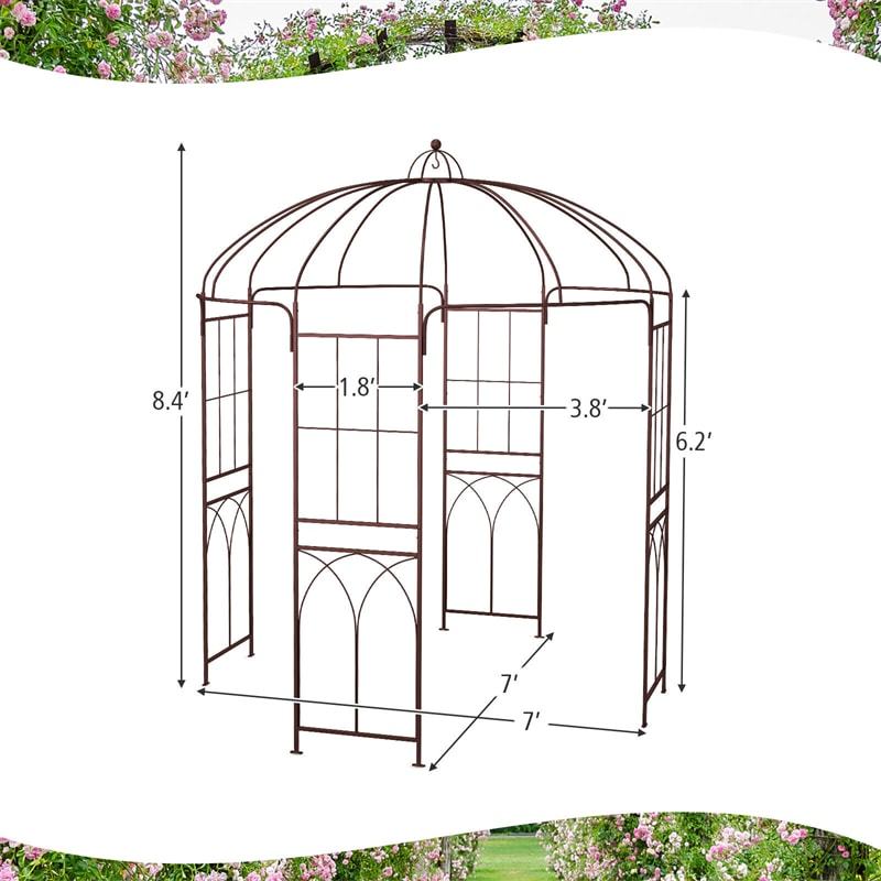 Birdcage Shape Garden Arbor, 8.4' x 7' Heavy Duty Metal Garden Gazebo Pergola Arch Trellis for Climbing Plants, Outdoor Wedding Party Decor