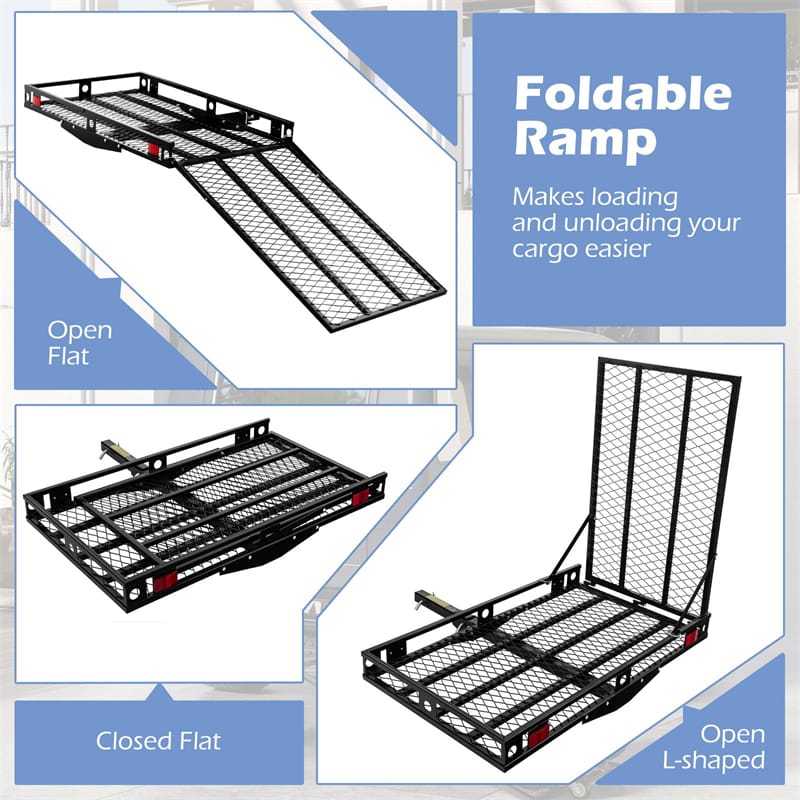 500LBS Hitch Cargo Carrier with Folding Ramp & Tie-Downs, Heavy Duty Mobility Scooter & Wheelchair Carrier for Car, Truck, SUV, RV
