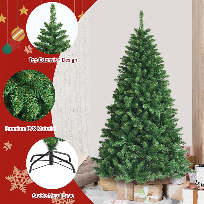 6ft Unlit Hinged Artificial Christmas Tree with Metal Stand for Holiday Decoration