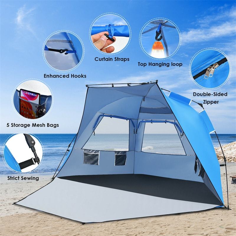 3-4 Person Easy Pop Up Beach Tent, UPF 50+ Portable Instant Beach