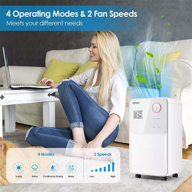 32 Pints Dehumidifier for Home & Basements, 2000 Sq. Ft Portable Dehumidifier with Drain Hose, 3-Color Digital Display, 4 Modes & 24H Timer