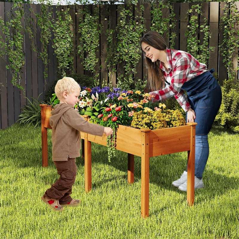 Raised Garden Bed with Legs, 73"x23"x30" Elevated Wood Planter Box with Divider Panel & Drainage Holes for Vegetables, Flowers, Fruits, Herbs