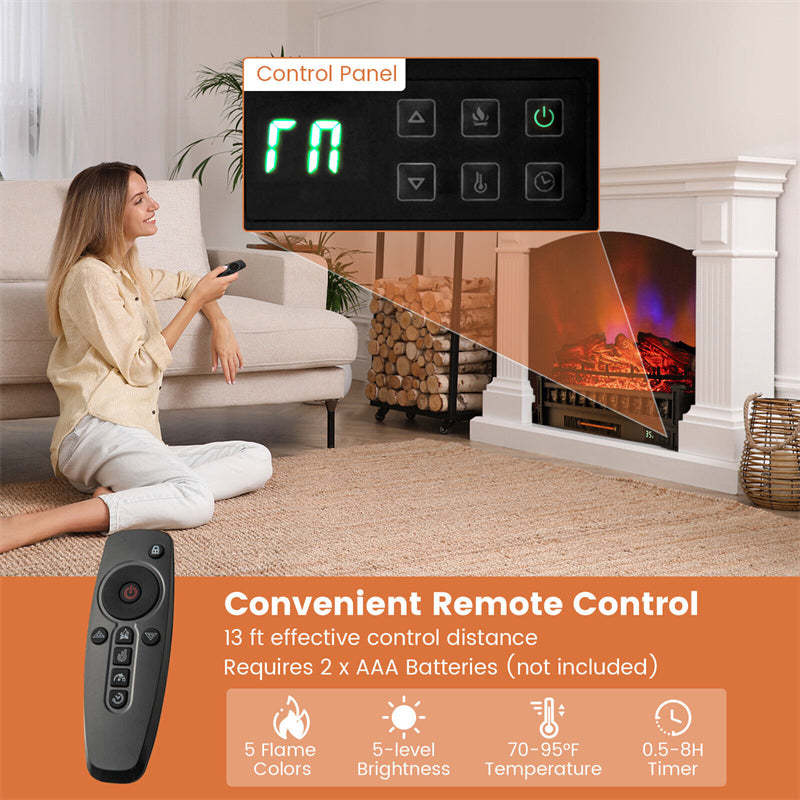 26'' Electric Fireplace Log Set Heater, 1500W Infrared Quartz Fireplace Insert with Remote, Thermostat, 5 Flame Modes, 8H Timer & Lemonwood Ember Bed