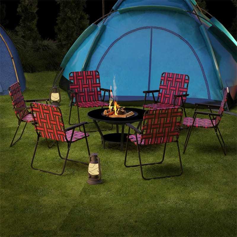 4 Pack Folding Beach Chairs Webbed Lawn Chairs Portable Lightweight Camping Chair with Armrest & Steel Frame