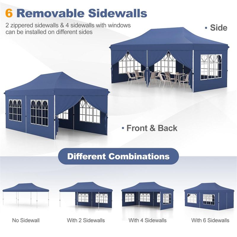 10x20FT Pop Up Canopy with 6 Removable Sidewalls/Windows, 8-Pack Sandbags & Carrying Bag, UPF50+ Sun Protection Tent for Outdoor Wedding Party