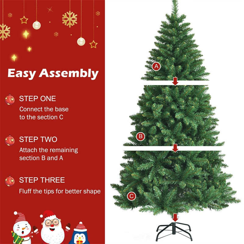 6ft Unlit Hinged Artificial Christmas Tree with Metal Stand for Holiday Decoration