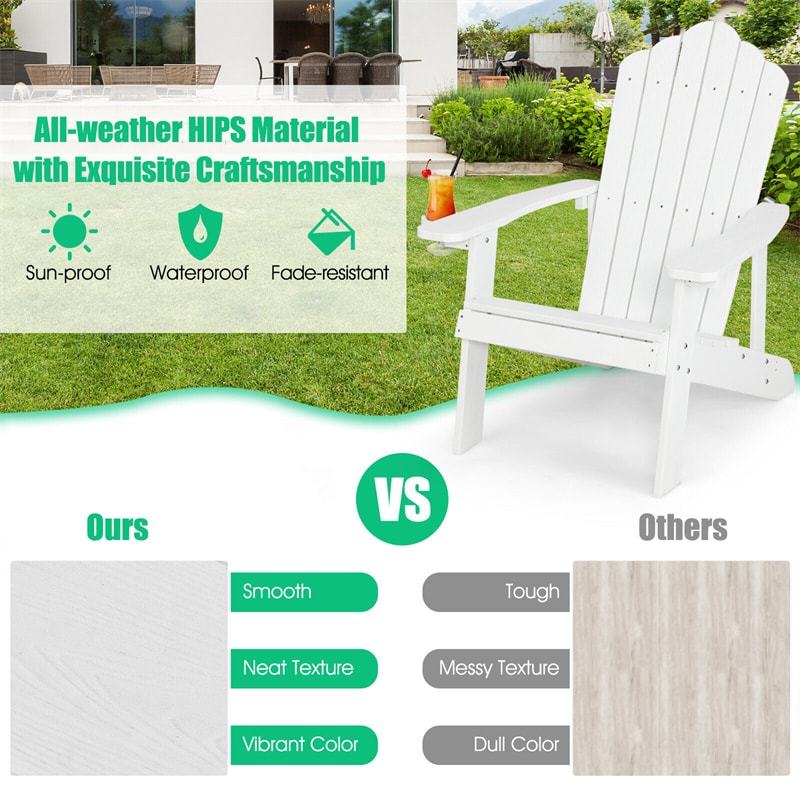 Outdoor HIPS Adirondack Chair, Weather Resistant Wood Fire Pit Chair with Hidden Cup Holder & 380 LBS Capacity for Patio, Backyard, Garden