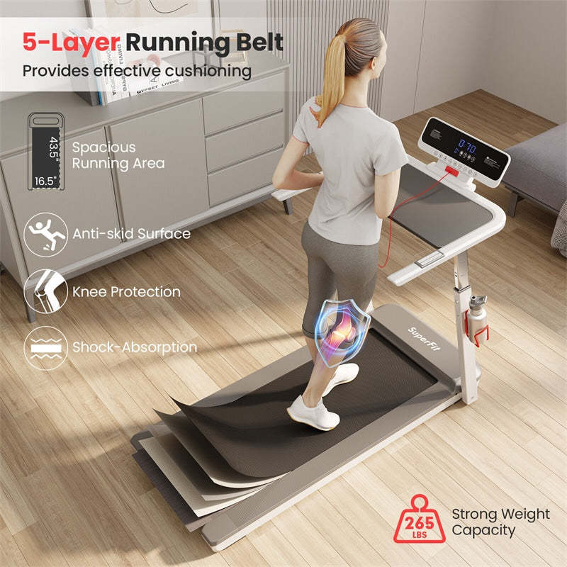 3HP Folding Treadmill w/Desk, Adjustable Height, APP Control, LED Display & 25 Preset Programs, Compact Walking Running Machine for Home Office