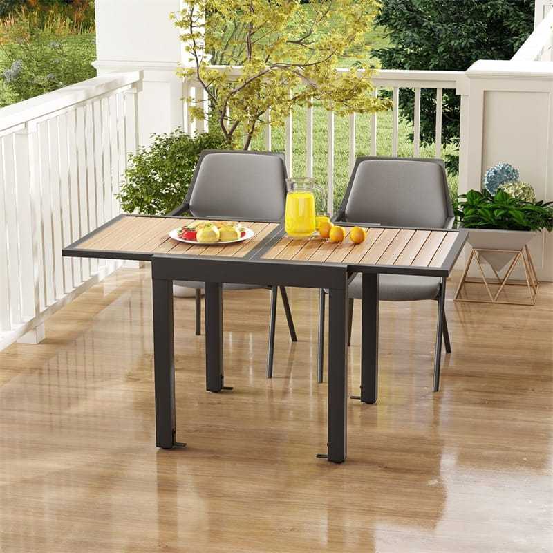 31.5"-63" Extendable Patio Table, Aluminum Outdoor Dining Table for 4-6 People with L-Shaped Braces for Porch, Yard, Poolside