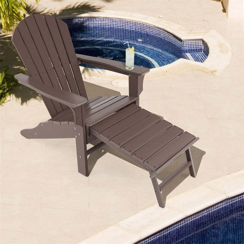 Outdoor HDPE Adirondack Chair, Weather Resistant Fire Pit Chair with Retractable Ottoman & 330 LBS Capacity for Patio, Backyard, Poolside