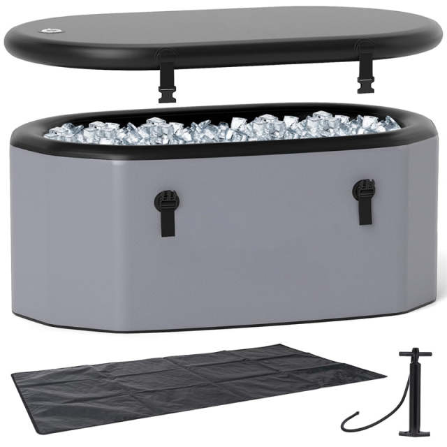 XL 129 Gal Oval Ice Bath Tub with Cover, Pump, Backpack, Portable Inflatable Cold Plunge Tub for Cold & Hot Therapy, Indoor/Outdoor Use