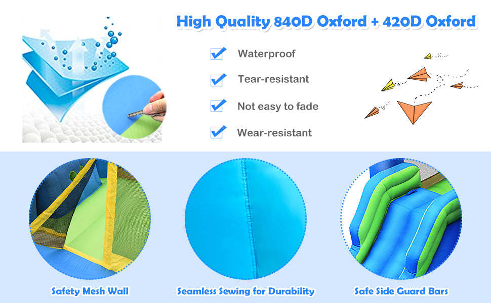 Inflatable Water Slide Bouncy Castle Splash Pool Water Cannon with 580W Air Blower