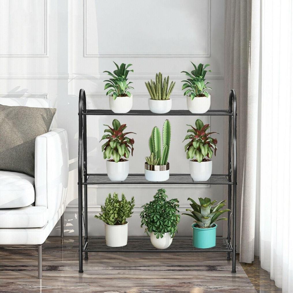 3 Tier Metal Garden Plant Stand Scrollwork Design Plant Shelf Multifunctional Display Rack