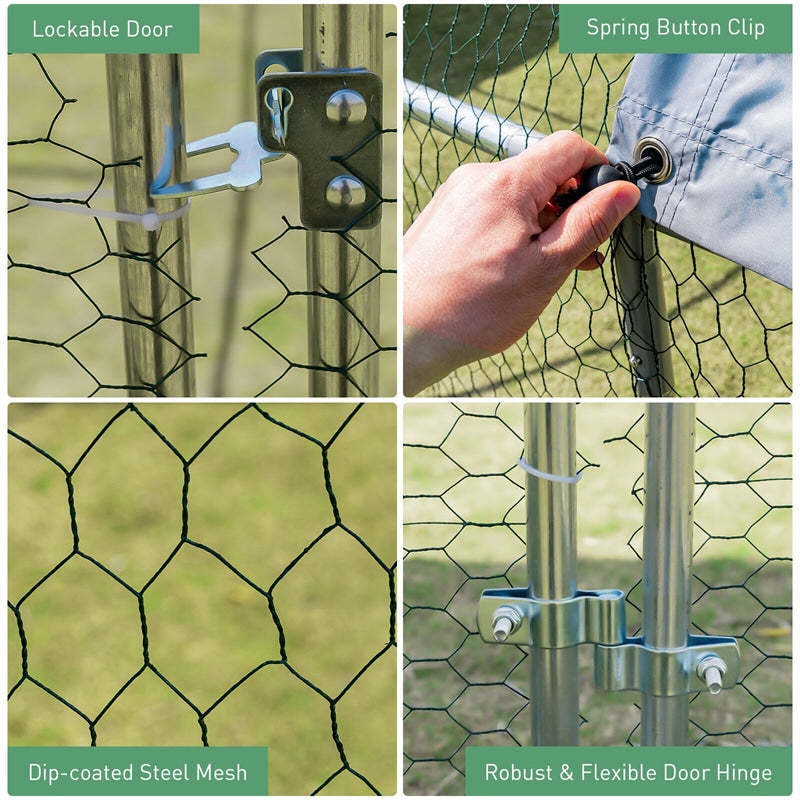 6.2ft Outdoor Metal Chicken Coop Galvanized Walk-in Dome Cage with Cover