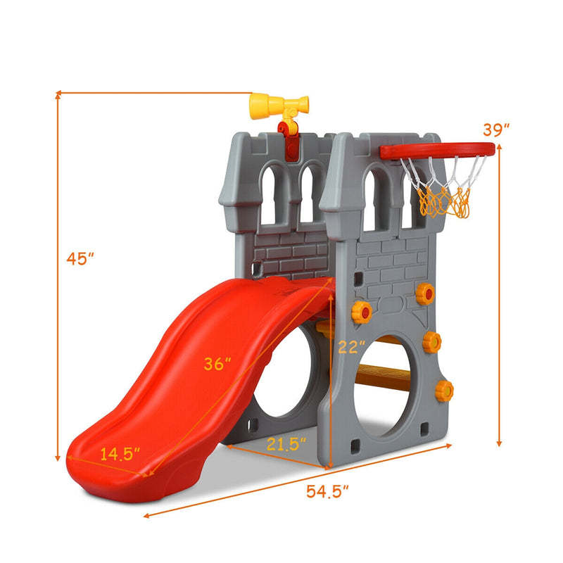 Toddler Indoor Slide 5-in-1 Kids Climber Slide Playset with Basketball Hoop Telescope Crawl Through Space & Climbing Stairs