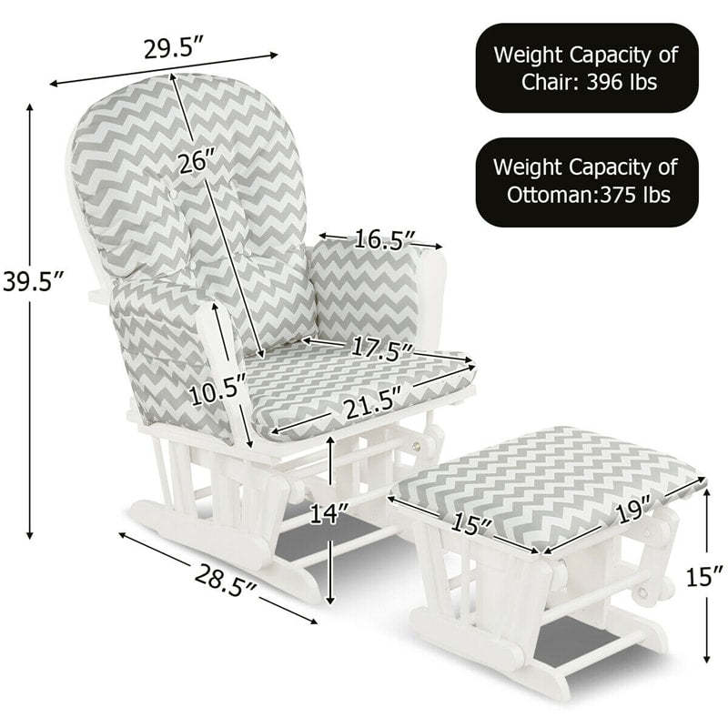 Wood Nursery Glider Chair & Ottoman Set, Upholstered Glider Rocker with Padded Cushion, Storage Pocket, Modern Rocking Chair for Nursery