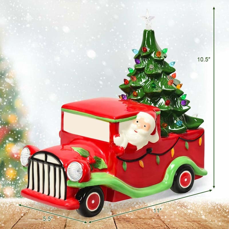 Vintage Tabletop Pre-Lit Ceramic Red Truck with Christmas Tree