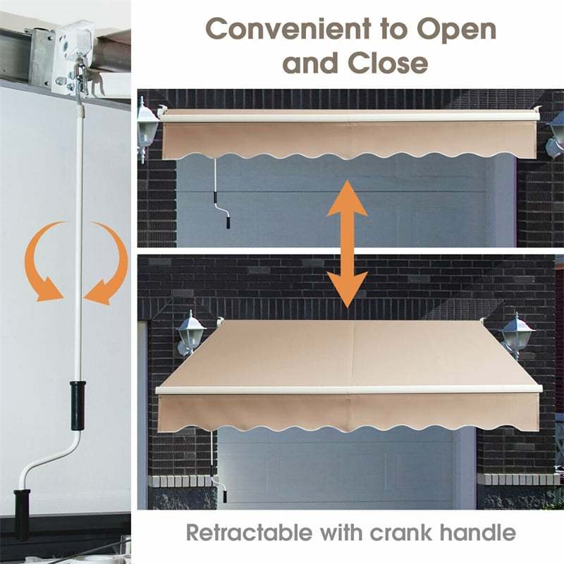 8x6.6FT Manual Retractable Awning, Aluminum Patio Sun Shade with Crank Handle, UV & Waterproof Awning Cover for RVs, Balcony, Porch, Window