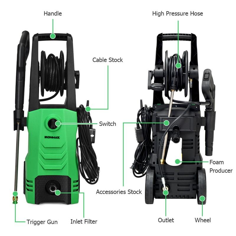 3500PSI Electric Pressure Washer, 2.6GPM 1800W Portable High Power Washer Machine with Foam Cannon & 4 Nozzles for Car Fence Cleaning