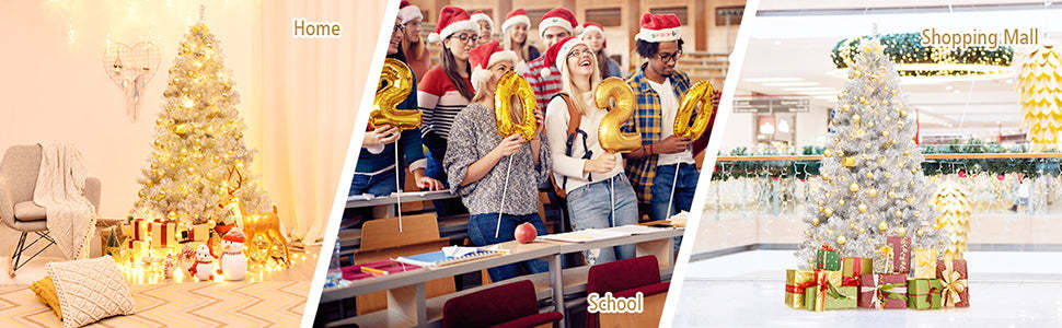 6ft Unlit Hinged Silver Tinsel Artificial Christmas Tree with Metal Stand