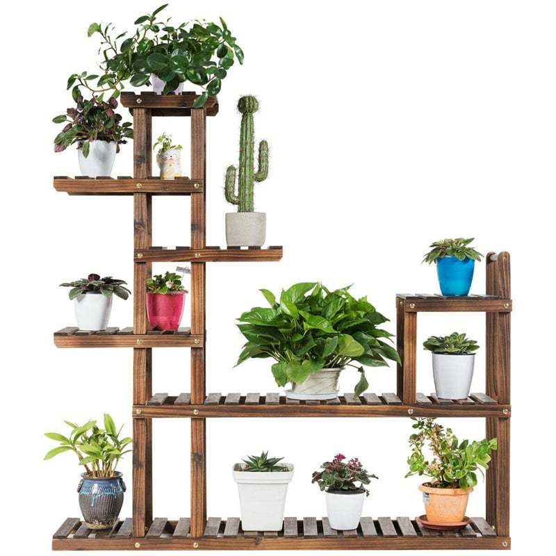 7-Tier Wood Plant Stand Flower Pot Display Rack Multifunctional Storage Shelf for Indoor Outdoor Patio Garden Yard